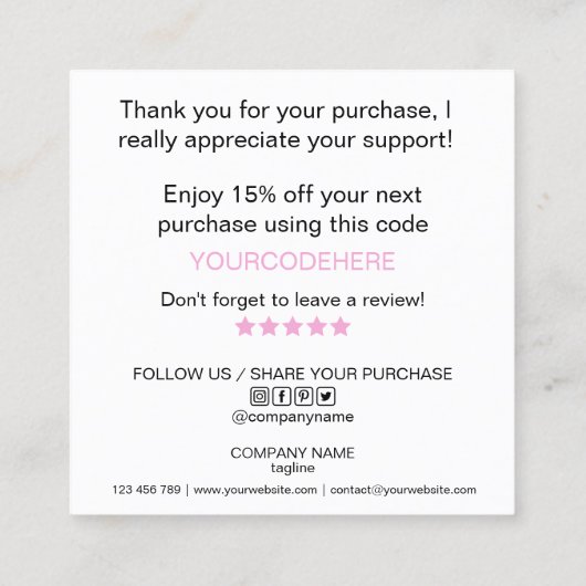 modern manuscript holographic dank u voor uw orde vierkante visitekaartje (Achterkant)