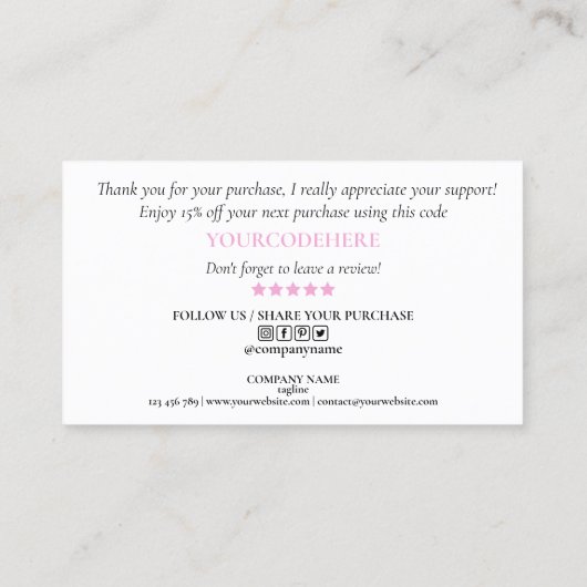 modern manuscript holographic dank u voor uw orde visitekaartje (Achterkant)