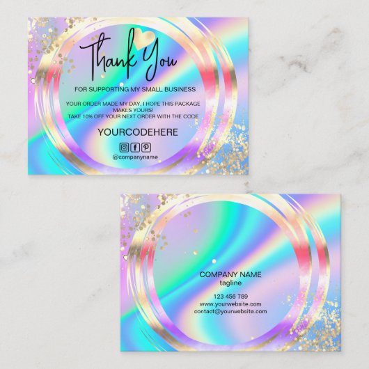 modern manuscript holographic dank u voor uw orde visitekaartje (Voorkant / Achterkant)