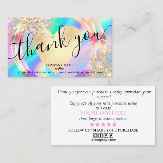 modern manuscript holographic dank u voor uw orde visitekaartje (Voorkant / Achterkant)