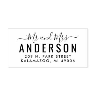 Modern Manuscript Mr en Mrs Pas getrouwd Return Ad Rubberstempel