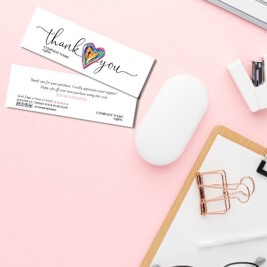 modern manuscript uniek hart bedankt u voor orde mini visitekaartje