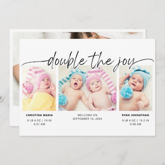 Modern manuscript verdubbelt Joy 4 Foto's Aankondiging (Voorkant / Achterkant)