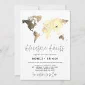 Modern Map of the World Blue Wedding Trip Bedankkaart (Voorkant)