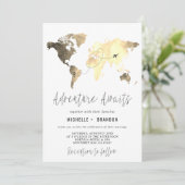 Modern Map of the World Blue Wedding Trip Bedankkaart (Staand voorkant)