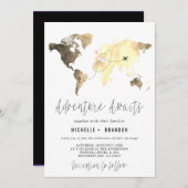 Modern Map of the World Blue Wedding Trip Bedankkaart (Voorkant / Achterkant)
