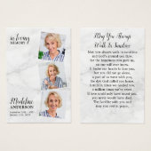 Modern Marble 3 Photo Memorial Funeral Prayer Kaar Visitekaartje (Voorkant /achterkant)