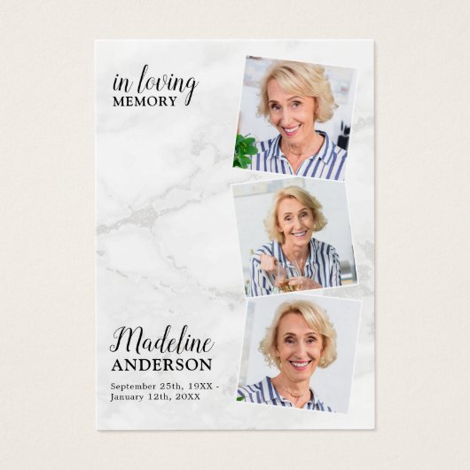 Modern Marble 3 Photo Memorial Funeral Prayer Kaar Visitekaartje (Voorkant)