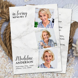 Modern Marble 3 Photo Memorial Funeral Prayer Kaar Visitekaartje