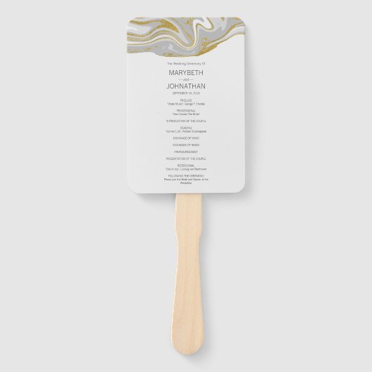 Modern Marble and Gold Wedding Program Hand Fan Handwaaier (Voorkant)
