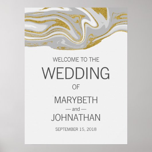 Modern Marble and Gold Wedding Welcome Sign Poster (Voorkant)