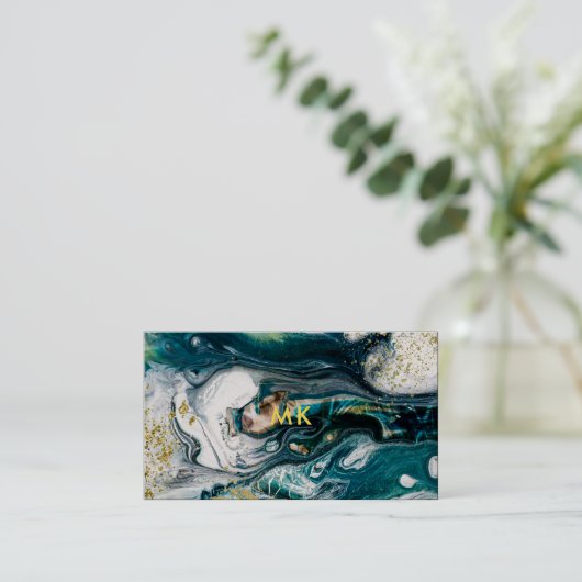 Modern Marble | Blauwgroene en goudplatter Visitekaartje (Staand voorkant)