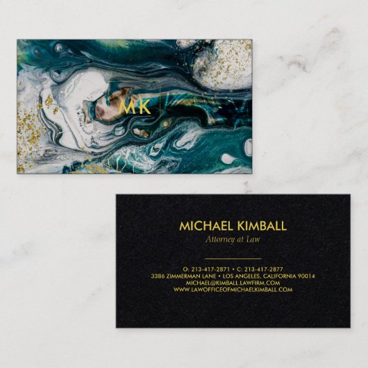 Modern Marble | Blauwgroene en goudplatter Visitekaartje (Voorkant / Achterkant)