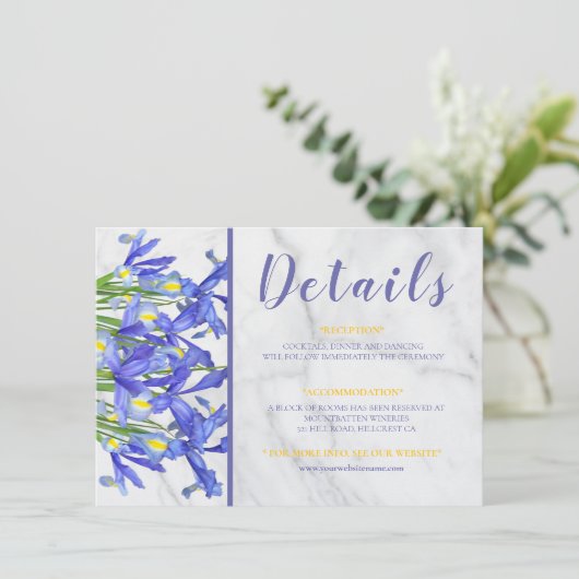 Modern Marble Blue Iris Afbeelding Wedding Details (Staand voorkant)