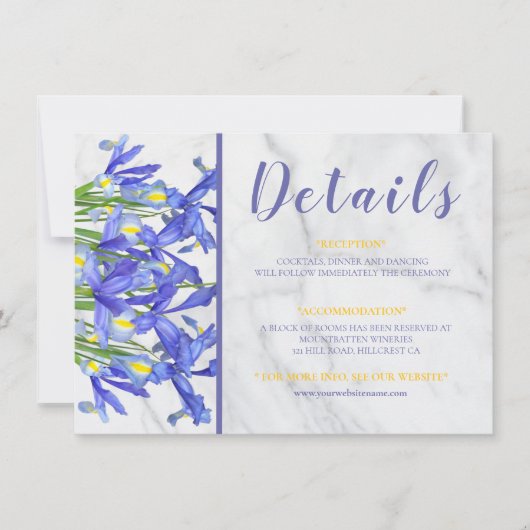 Modern Marble Blue Iris Afbeelding Wedding Details (Voorkant)