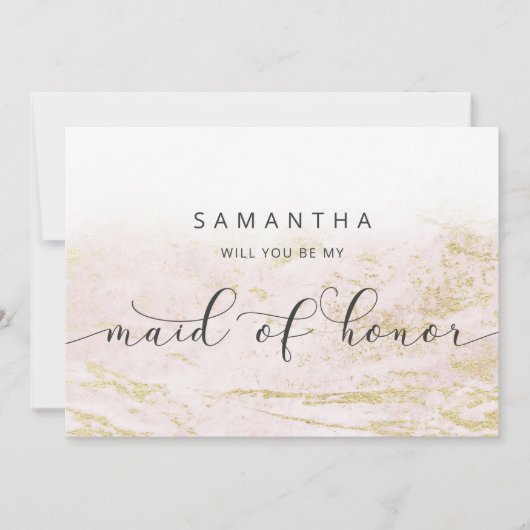 Modern Marble Blush Maid of Honor proposal Kaart (Voorkant)