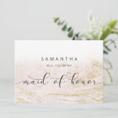 Modern Marble Blush Maid of Honor proposal Kaart (Staand voorkant)