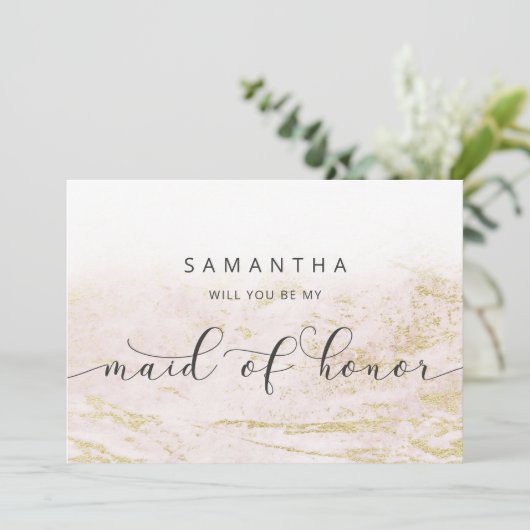 Modern Marble Blush Maid of Honor proposal Kaart (Staand voorkant)