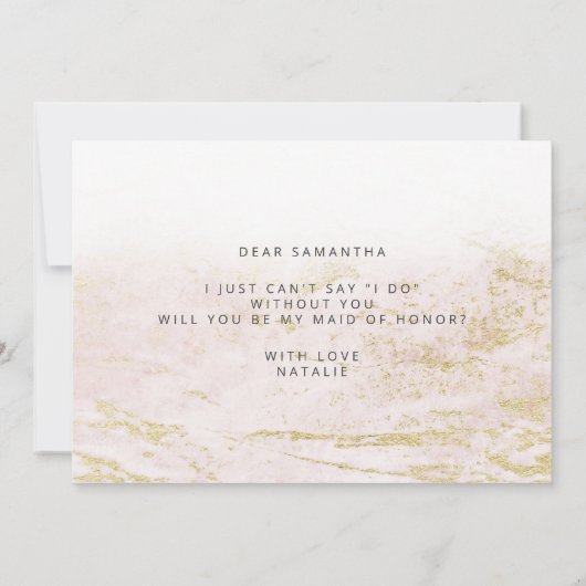 Modern Marble Blush Maid of Honor proposal Kaart (Achterkant)