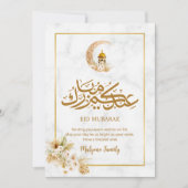Modern Marble Eid Mubarak Card Gold Crescent Feestdagenkaart (Voorkant)
