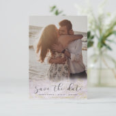 Modern Marble Fade Violet met Goud Aangepaste Foto Save The Date (Staand voorkant)