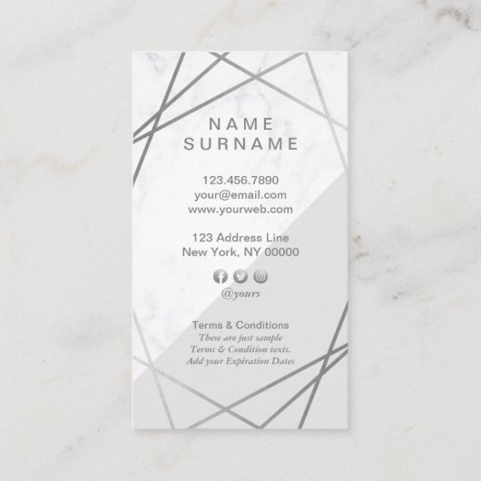 Modern Marble Geometric Silver Grey Loyalty Visitekaartje (Achterkant)