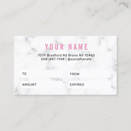 Modern Marble Gift Certificate Visitekaartje (Achterkant)