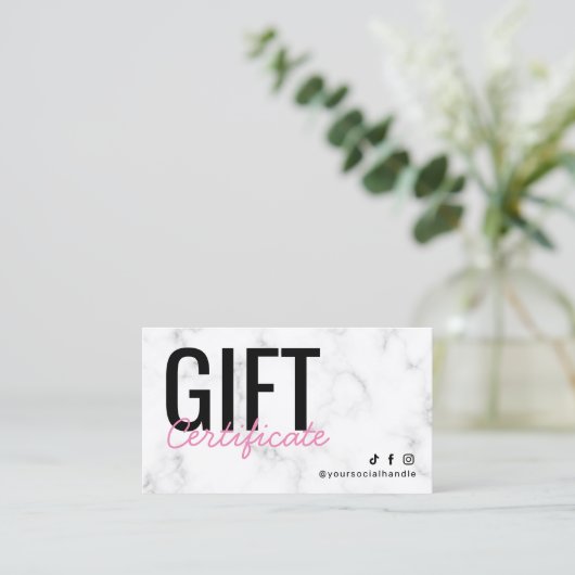 Modern Marble Gift Certificate Visitekaartje (Staand voorkant)