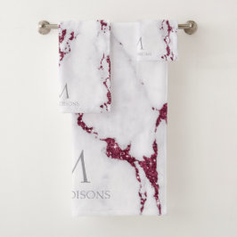 Modern Marble Glitter Monogram Burgundy ID816 Bad Handdoek