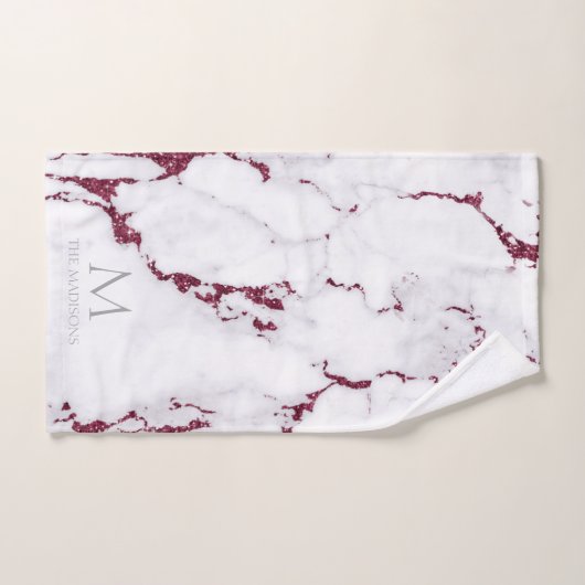 Modern Marble Glitter Monogram Burgundy ID816 Bad Handdoek (Handdoek)