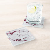 Modern Marble Glitter Monogram Burgundy ID816 Glazen Onderzetter (Schuin)