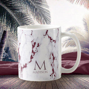 Modern Marble Glitter Monogram Burgundy ID816 Koffiemok