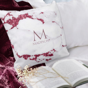 Modern Marble Glitter Monogram Burgundy ID816 Kussen