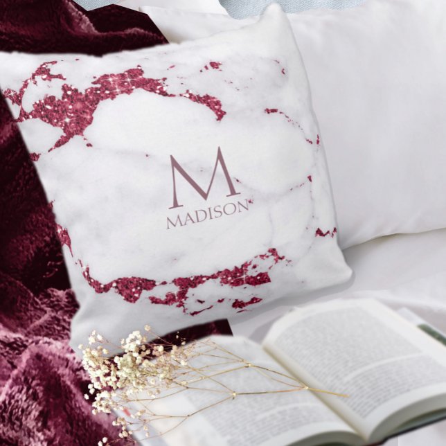Modern Marble Glitter Monogram Burgundy ID816 Kussen (Creator heeft geüpload)