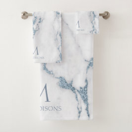 Modern Marble Glitter Monogram Dusty Blue ID816 Bad Handdoek
