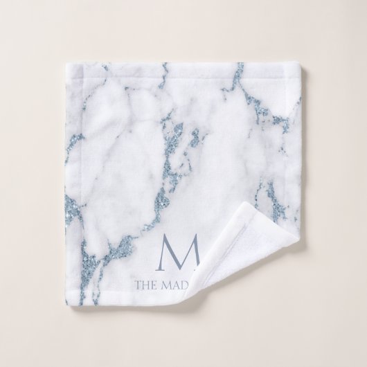 Modern Marble Glitter Monogram Dusty Blue ID816 Bad Handdoek (Wasdoekje)