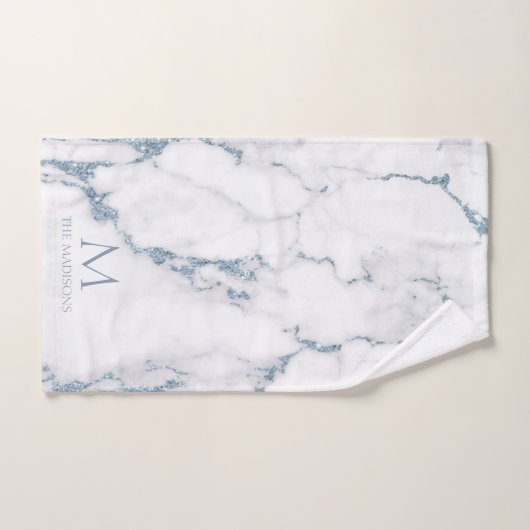 Modern Marble Glitter Monogram Dusty Blue ID816 Bad Handdoek (Handdoek)