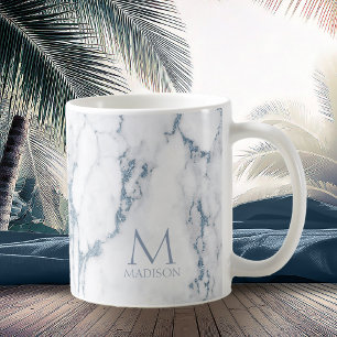 Modern Marble Glitter Monogram Dusty Blue ID816 Koffiemok