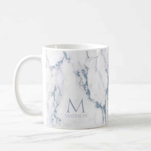 Modern Marble Glitter Monogram Dusty Blue ID816 Koffiemok (Links)