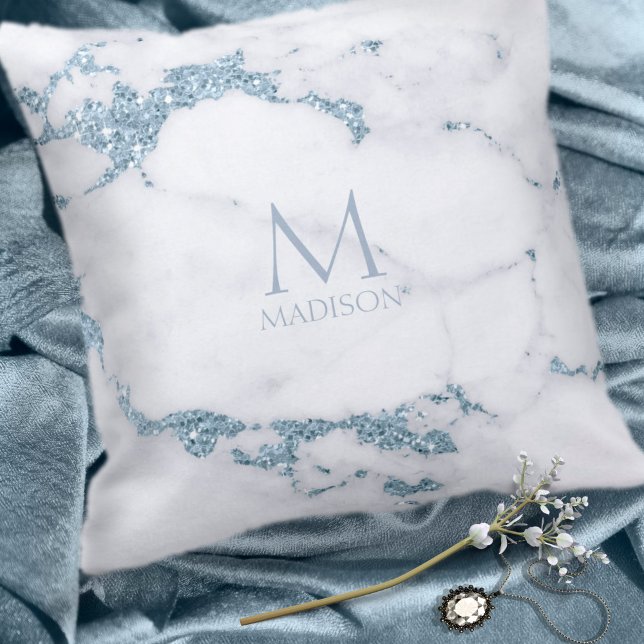 Modern Marble Glitter Monogram Dusty Blue ID816 Kussen (Creator heeft geüpload)