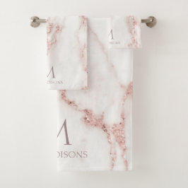 Modern Marble Glitter Monogram Rose Gold ID816 Bad Handdoek