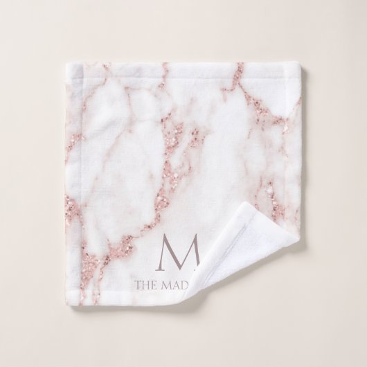 Modern Marble Glitter Monogram Rose Gold ID816 Bad Handdoek (Wasdoekje)