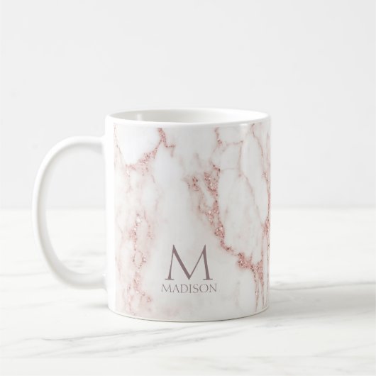 Modern Marble Glitter Monogram Rose Gold ID816 Koffiemok (Links)