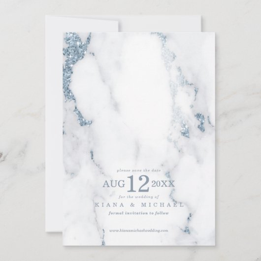Modern Marble Glitter Wedding Dusty Blue ID816 Sav Save The Date (Achterkant)