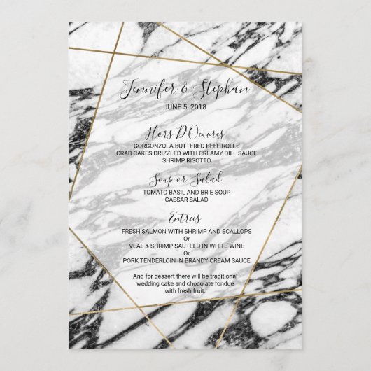 Modern Marble Gold Geometric Wedding Menu (Voorkant)