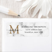 Modern Marble Gold Girly Script Monogram Address Etiket (Insitu)