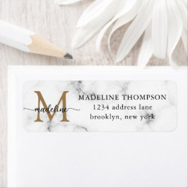 Modern Marble Gold Girly Script Monogram Address Etiket