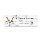 Modern Marble Gold Girly Script Monogram Address Etiket (Voorkant)