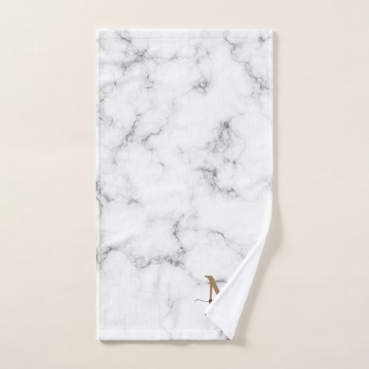 Modern Marble Gold Girly Script Monogram Bad Handdoek (Handdoek)