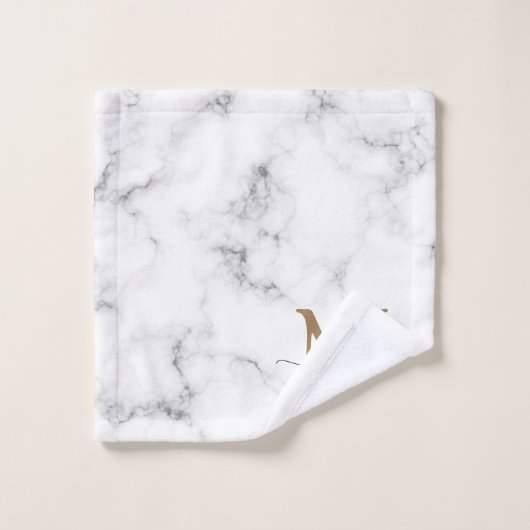 Modern Marble Gold Girly Script Monogram Bad Handdoek (Wasdoekje)